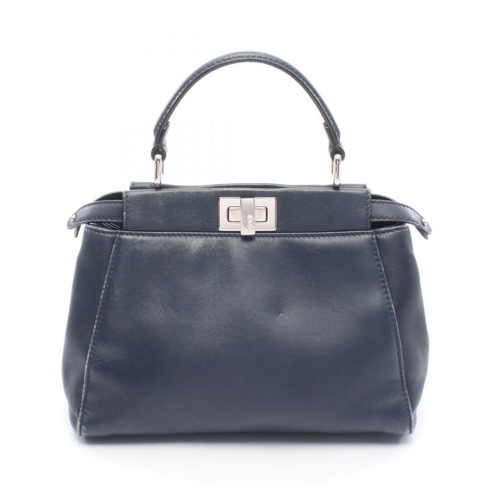 Fendi Peekaboo Handbag Leather Navy Blue